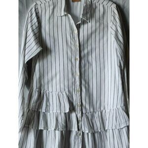 Tulip Womens XS White Cotton‎ Striped Button Long Sleeve Tunic Blouse